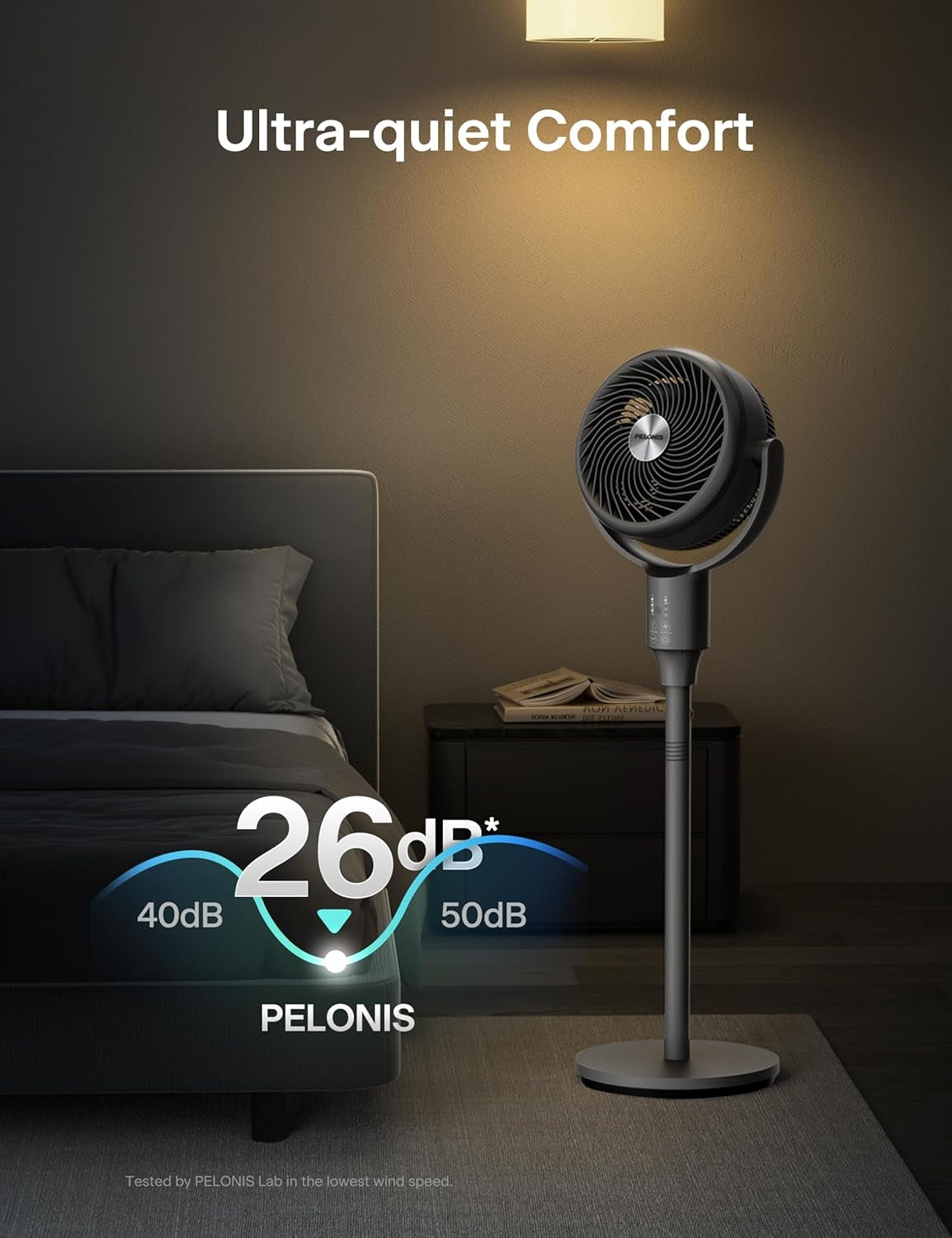 Pelonis Pedestal Fan, Air Circulator, Ultra OmniFlow (135°+90°Auto Oscillation), Quiet Floor Fan with 3 Speeds, Remote PSFAS07R2ALG