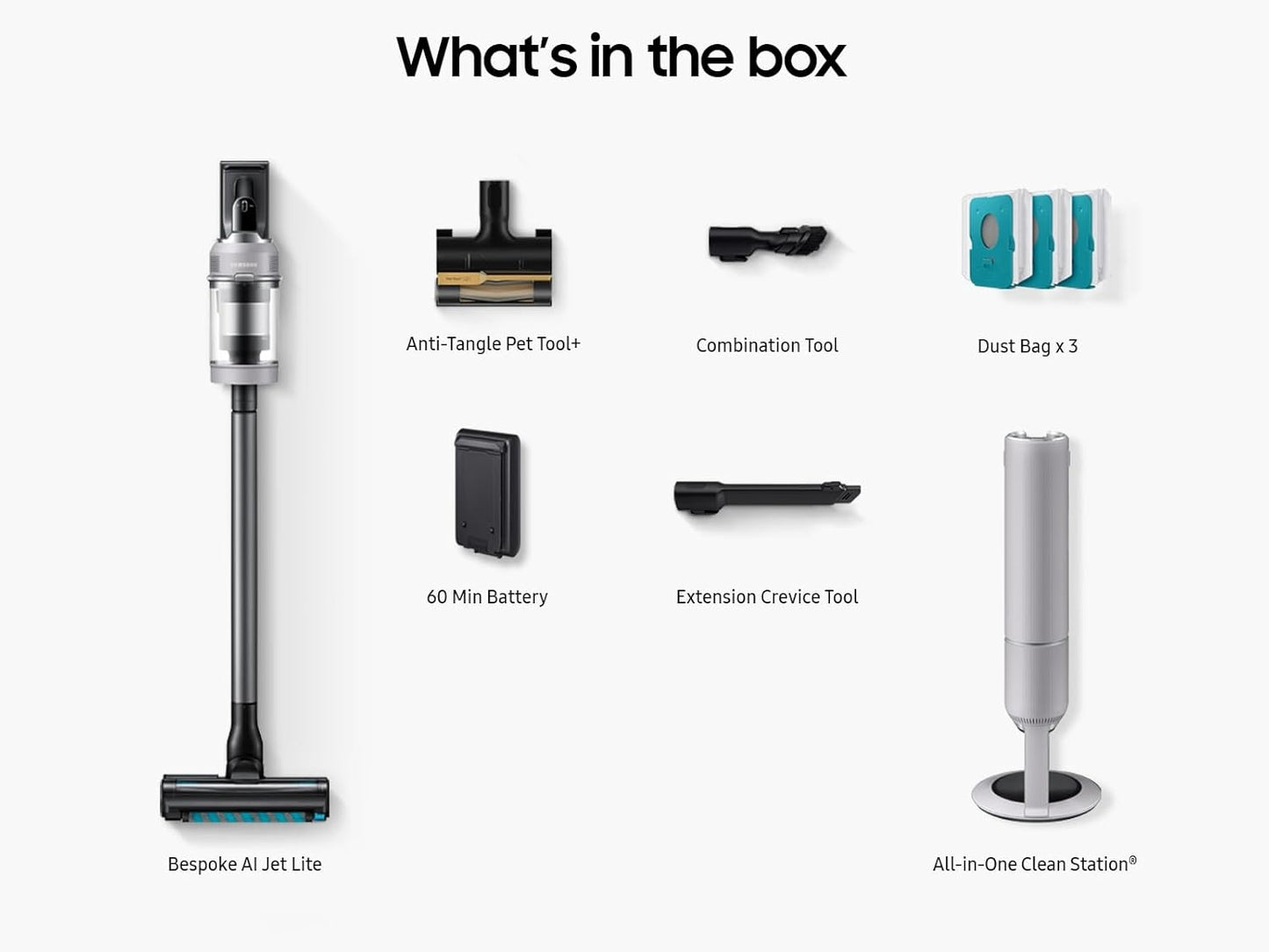 Samsung Bespoke AI Jet Lite Cordless Stick Vacuum with All-in-One Clean Station - Pebble Gray VS80F28DMP/AA