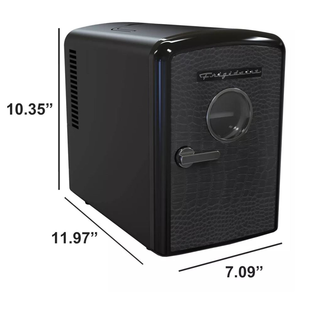 Frigidaire 9-Cans/6L Crocodile Retro Beverage Freestanding Mini Refrigerator EFMIS181-BLACK, Includes 110V home power cord & 12V DC car adapter