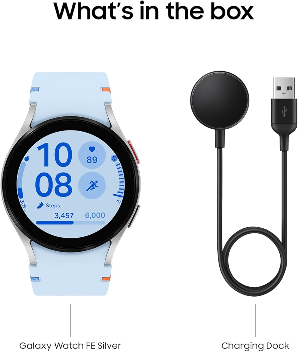 Samsung - Galaxy Watch FE Aluminum Smartwatch 40mm LTE with Blue Band Silver (2024) SM-R866UZSAXAA