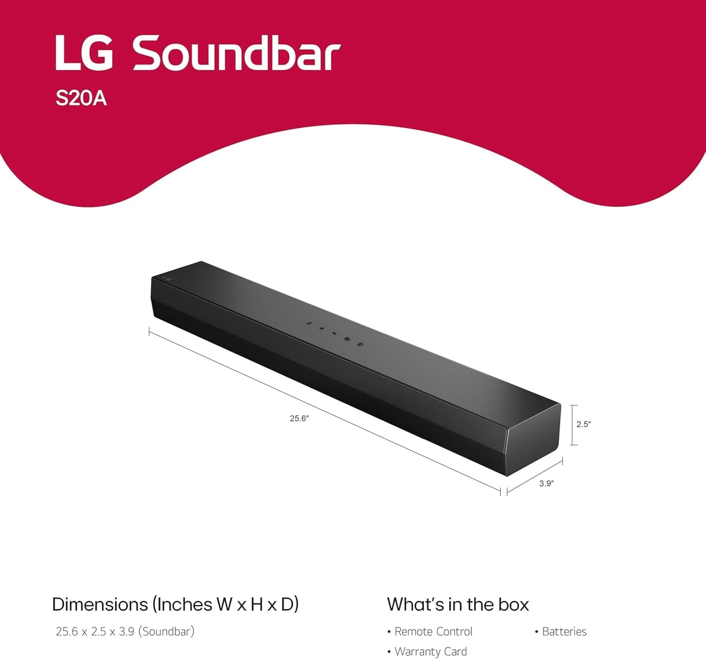 LG S20A 2Ch Soundbar Dolby Digital TV Synergy Wow Interface DTS Digital Surround AI Sound Pro Black