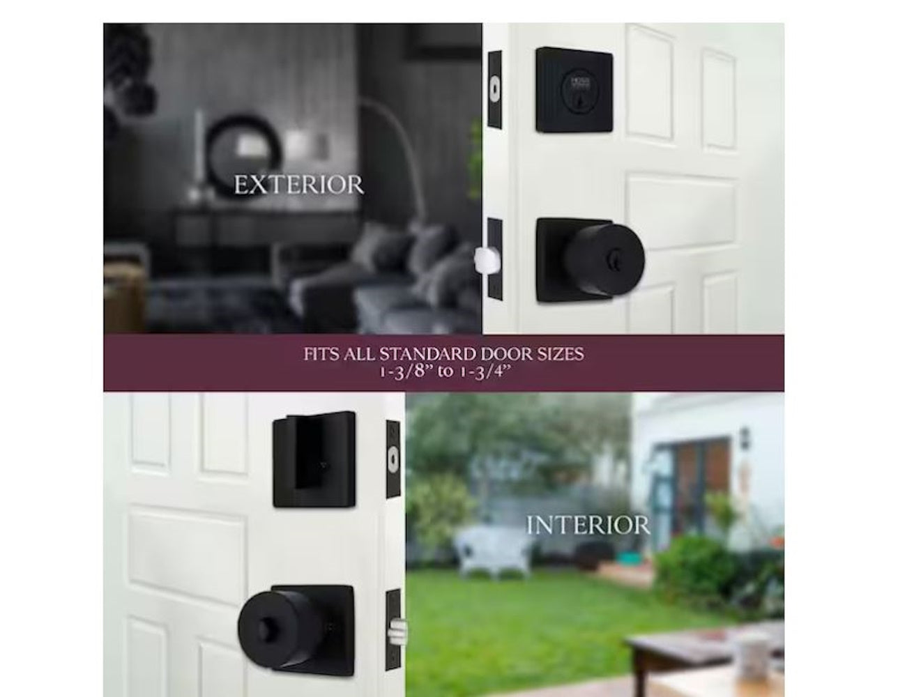 Ridgeway Matte Black Single Cylinder Door Knob Combo Pack with Square Rose Featuring Dual Keyway