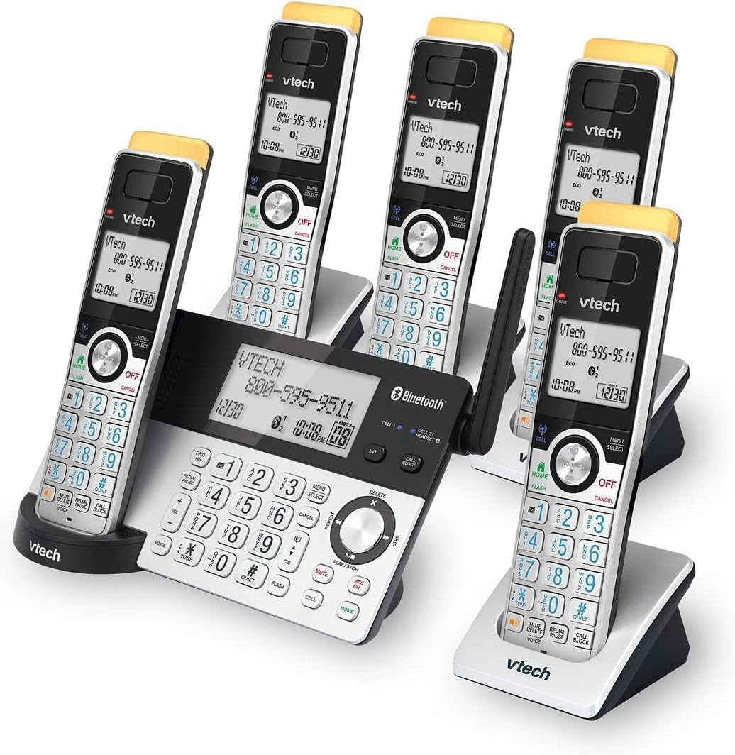 Vtech 5-Handset Cordless Phone with Super Long Range, Bluetooth Connect to Cell, Smart Call Blocker and Answering System IS8129-5