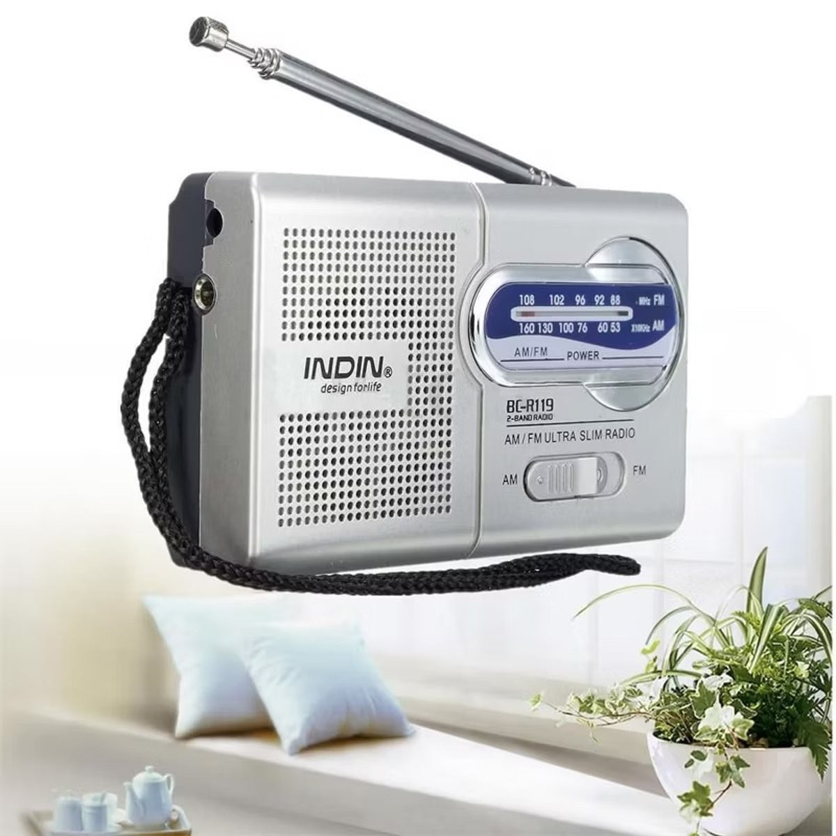 BC-R119 Mini Radio,Portable AM FM Telescopic Antenna Pocket Radio World Receiver Speaker Battery Operated, Silver