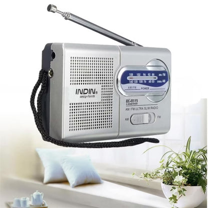 BC-R119 Mini Radio,Portable AM FM Telescopic Antenna Pocket Radio World Receiver Speaker Battery Operated, Silver