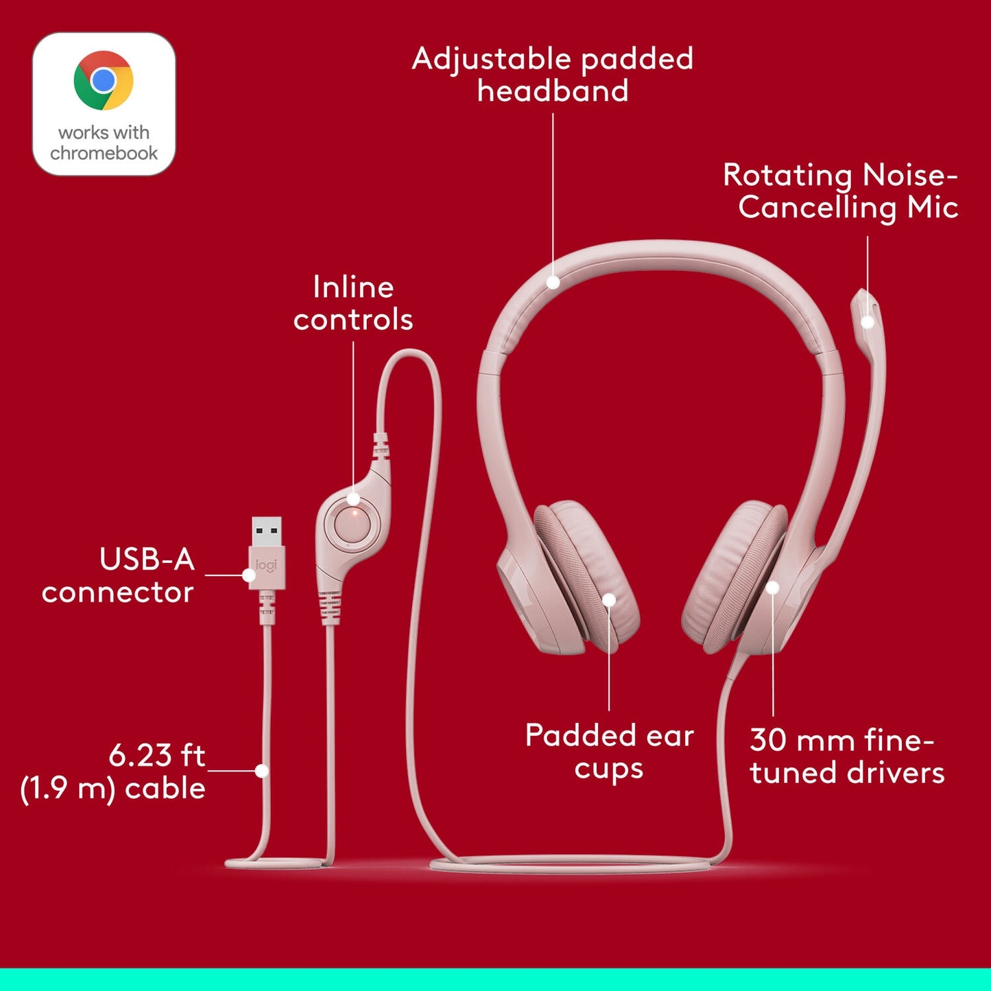 Logitech H390 USB-A Headset Rose 981-001280