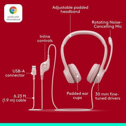 Logitech H390 USB-A Headset Rose 981-001280