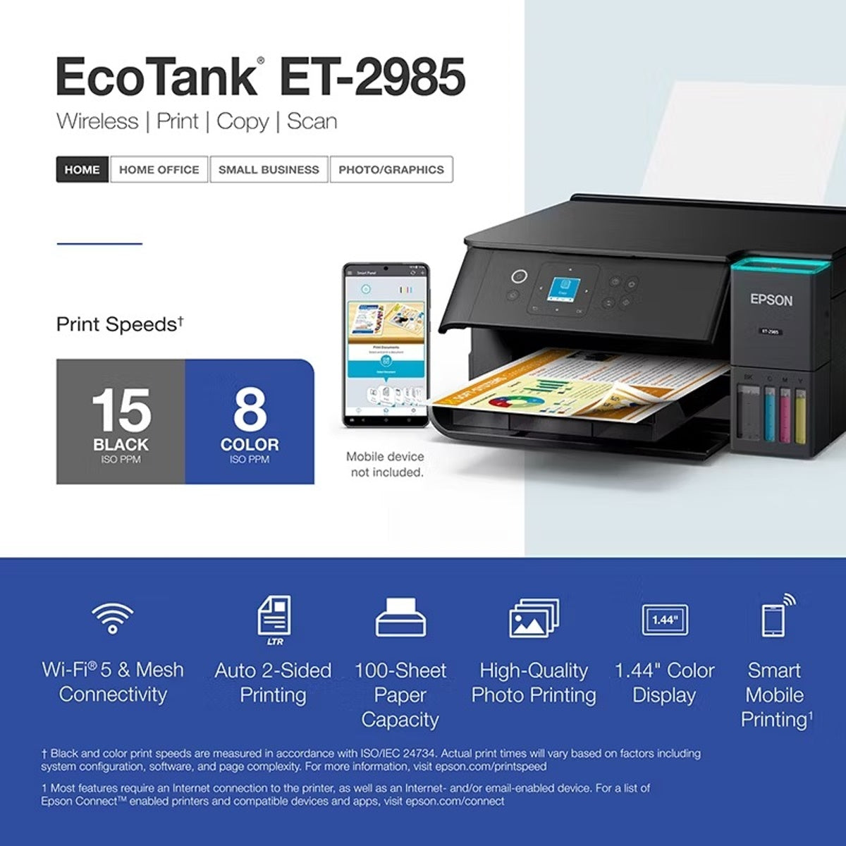 Epson EcoTank ET-2985 Wireless All-in-One Color Supertank Printer C11CL41205