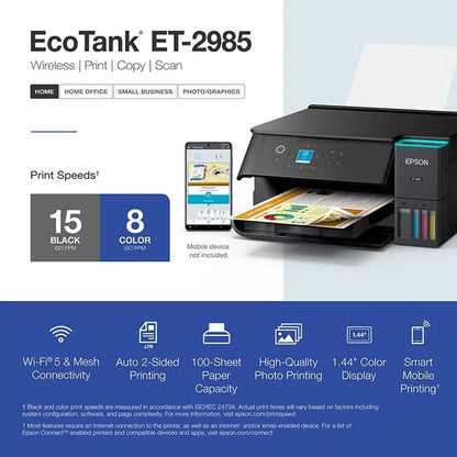 Epson EcoTank ET-2985 Wireless All-in-One Color Supertank Printer C11CL41205