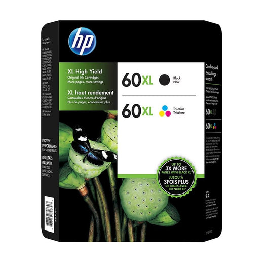 HP 60XL Black and Tri-color High Yield Original Ink Cartridges, D8J61BN, 2-Pack – Multicolor