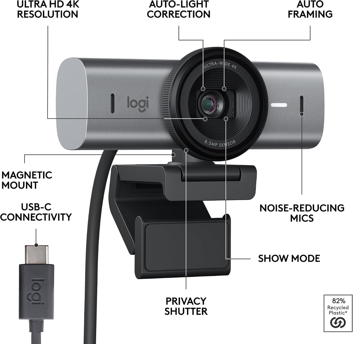Logitech MX Brio Ultra HD 4K Webcam Collaboration and Streaming - Graphite 960-001545