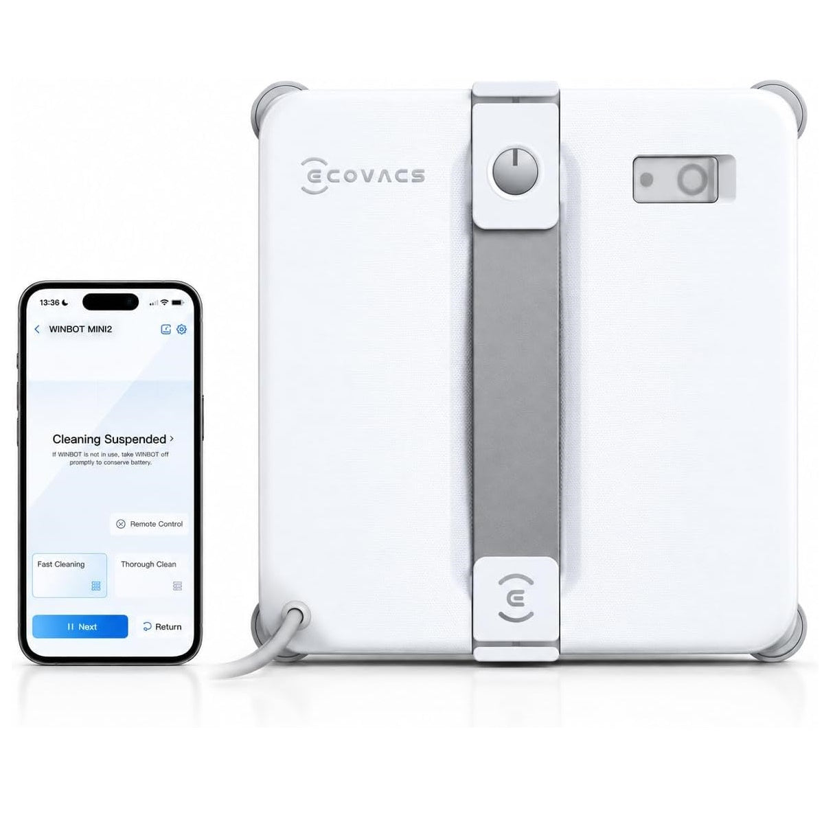 ECOVACS Robotics - WINBOT Mini2 Window Cleaning Robot, 5 Smart Modes, 10-Stage Safety