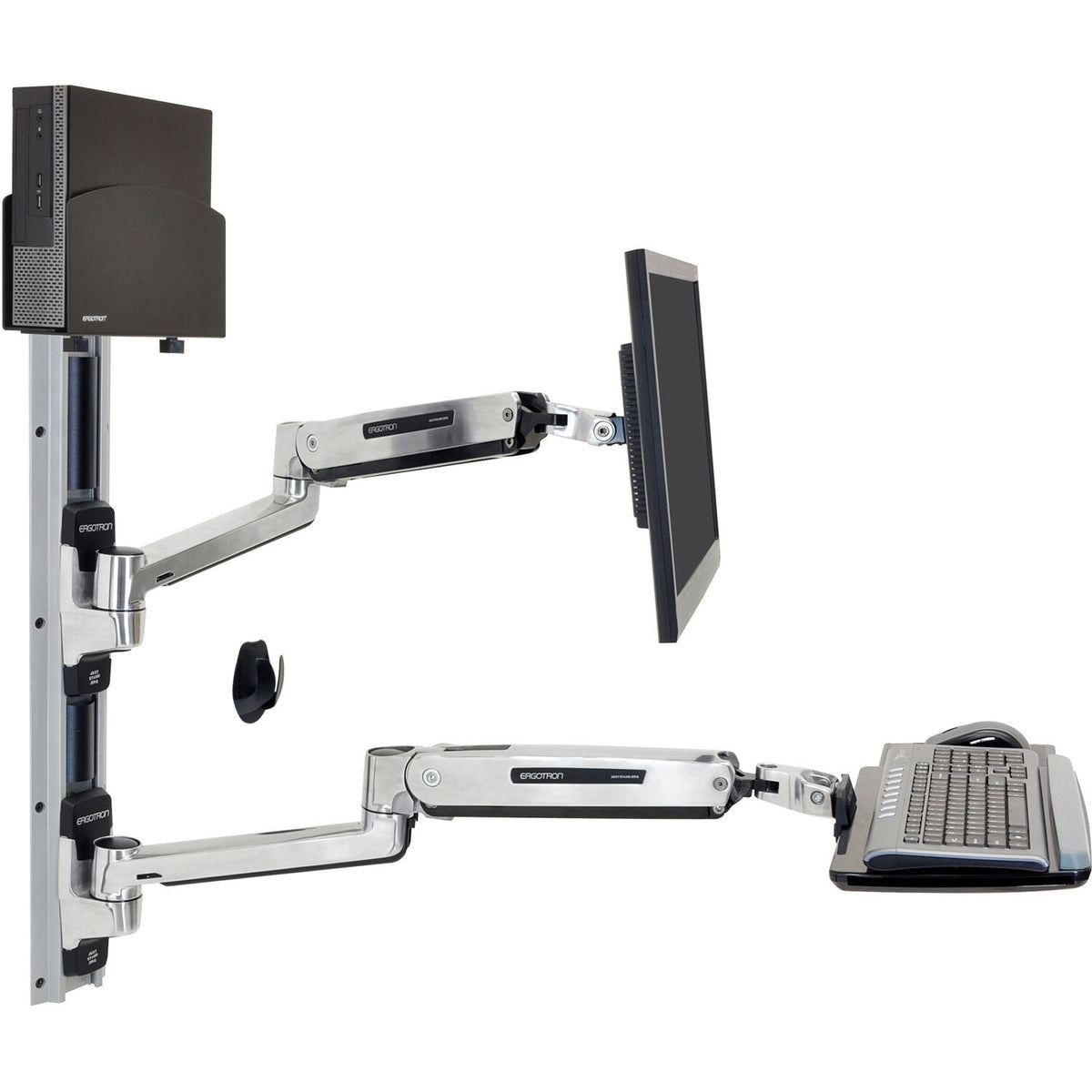 Ergotron LX Sit Stand Wall Mount System Small Black Cpu Holder Polished 45-359-026