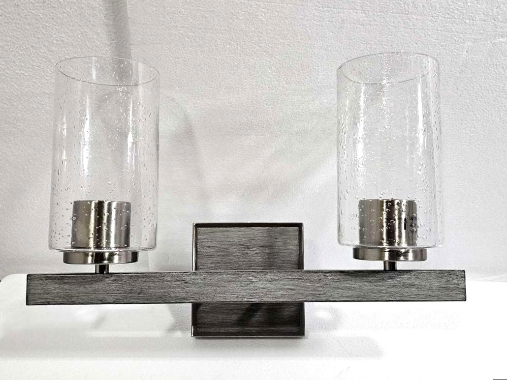 Sunset 2-Light Halston Vanity Timber Gray & Bright Satin Nickel F16202-81