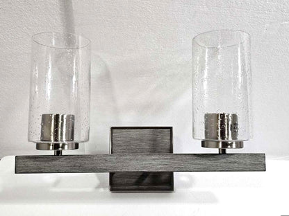 Sunset 2-Light Halston Vanity Timber Gray & Bright Satin Nickel F16202-81