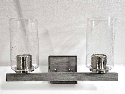 Sunset 2-Light Halston Vanity Timber Gray & Bright Satin Nickel F16202-81