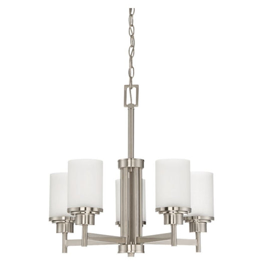 Sunset Lighting F17025-80 Somes Five Light Chandelier Linen Glass, Dimmable With Bright Satin Nickel Finish