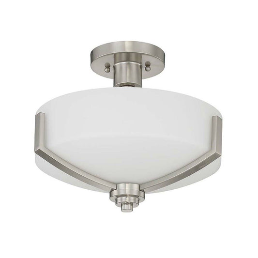 Sunset Lighting F22006-80 Hadley Three Light Semi Flush Mount, Opal Glass Dimmable with Bright Satin Nickel Finish