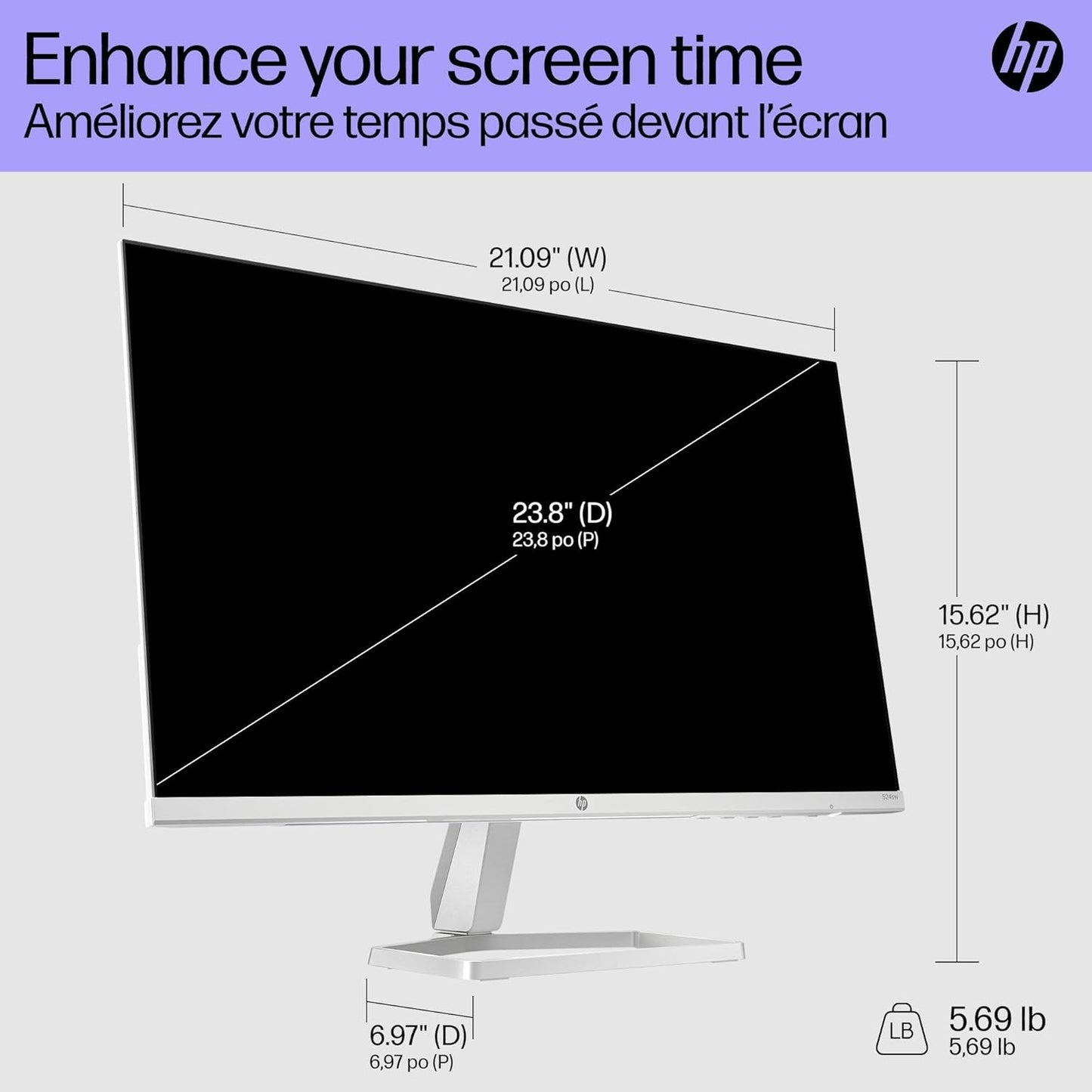 HP Series 5 23.8" 1920 x 1080 5ms 100Hz FHD Monitor with Speakers HDMI, VGA - 524SA