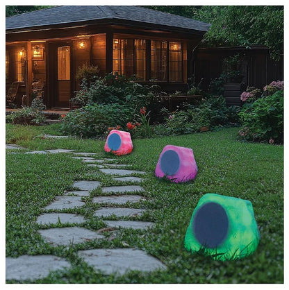 ION Solar Glow Stone Link Rock Speaker with Lights ISP183