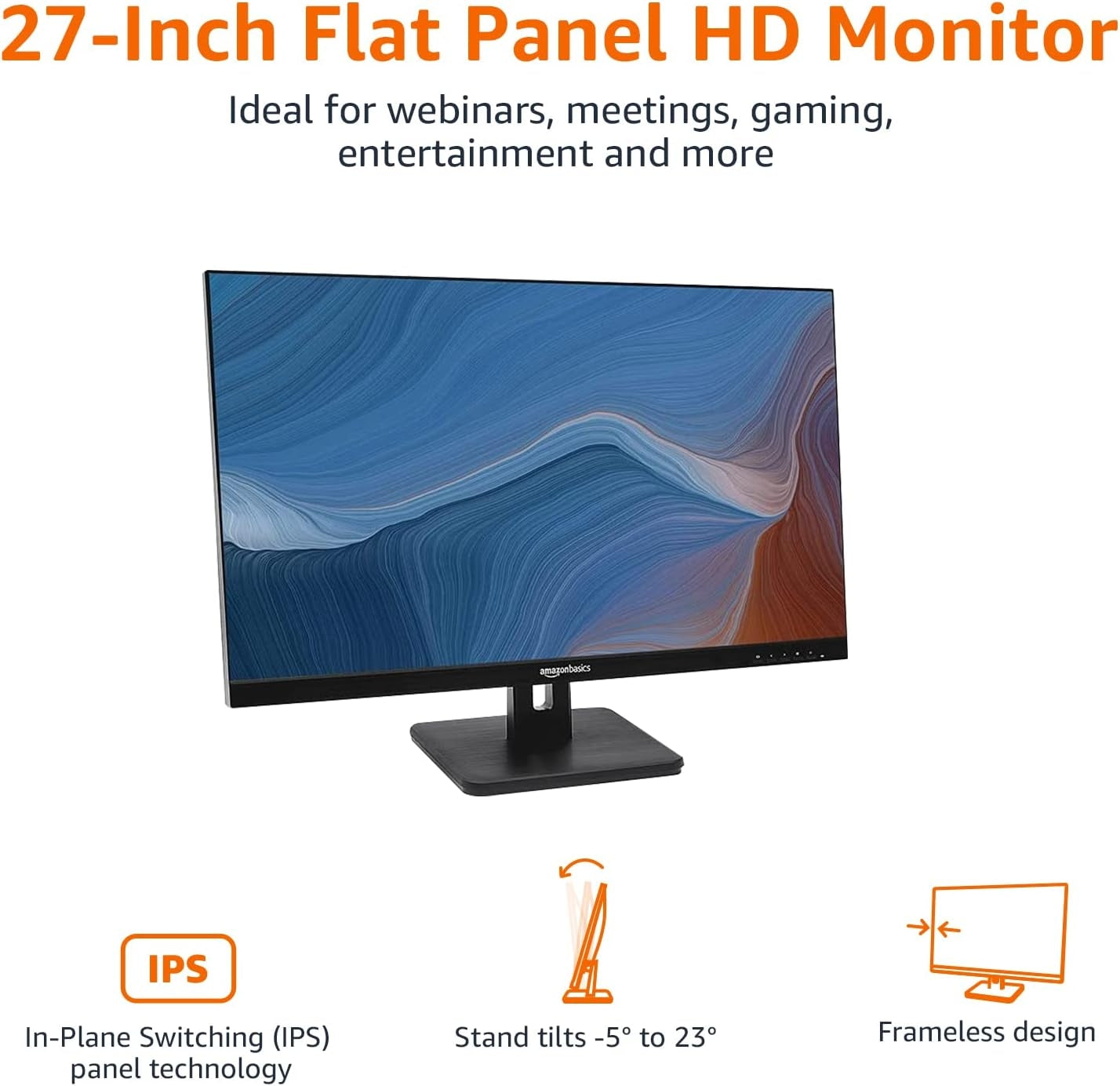 Amazon Basics 27" IPS Monitor 75 Hz Powered with AOC Technology FHD 1080P HDMI, Display Port and VGA Input 27E2UA