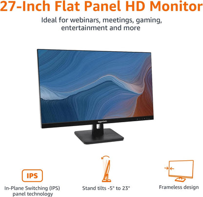 Amazon Basics 27" IPS Monitor 75 Hz Powered with AOC Technology FHD 1080P HDMI, Display Port and VGA Input 27E2UA