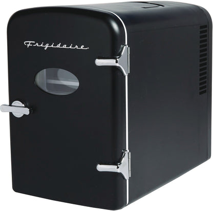 Frigidaire 9-Can/6L Retro Mini Fridge Cooler Black EFMIS2175-BLACK, Includes 110V home power cord & 12V DC car adapter