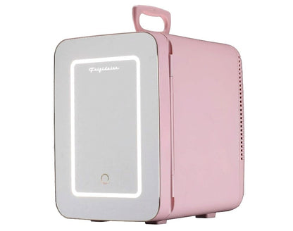 Frigidaire EFMIS170-PINK 9-Can / 6.5L Mini Portable Personal Fridge with Lighted Mirror Door, Includes 110V home power cord & 12V DC car adapter