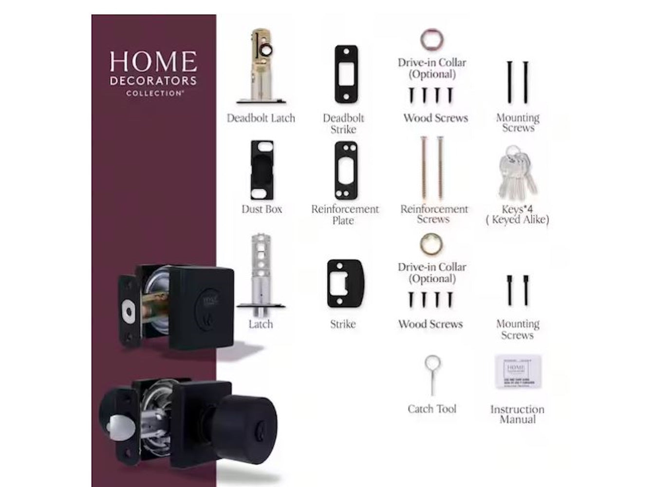 Ridgeway Matte Black Single Cylinder Door Knob Combo Pack with Square Rose Featuring Dual Keyway