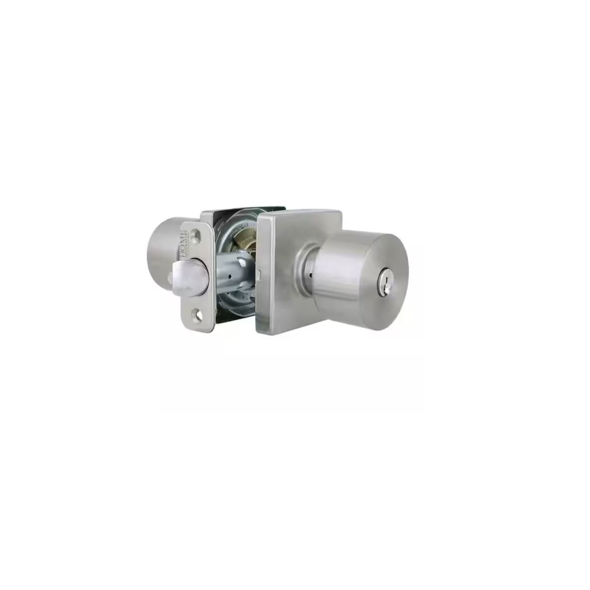 Ridgeway Satin Nickel Keyed Entry Door Knob with Square Rose Featuring Dual Keyway