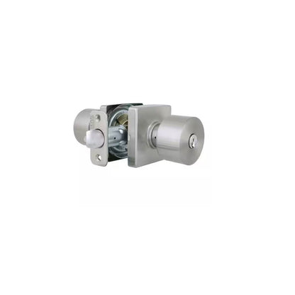 Ridgeway Satin Nickel Keyed Entry Door Knob with Square Rose Featuring Dual Keyway
