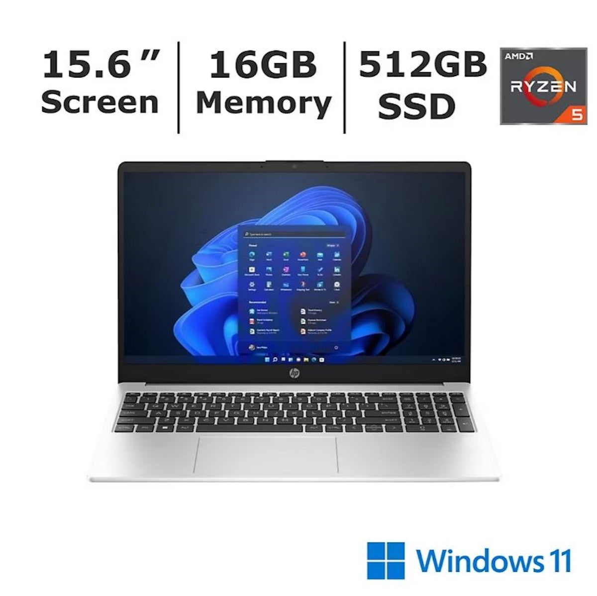 HP 255 G10 15.6" FHD Notebook, AMD Ryzen 5 Processor, 16GB Memory, 512GB SSD, Windows 11 Home BH0Z7UA#ABA