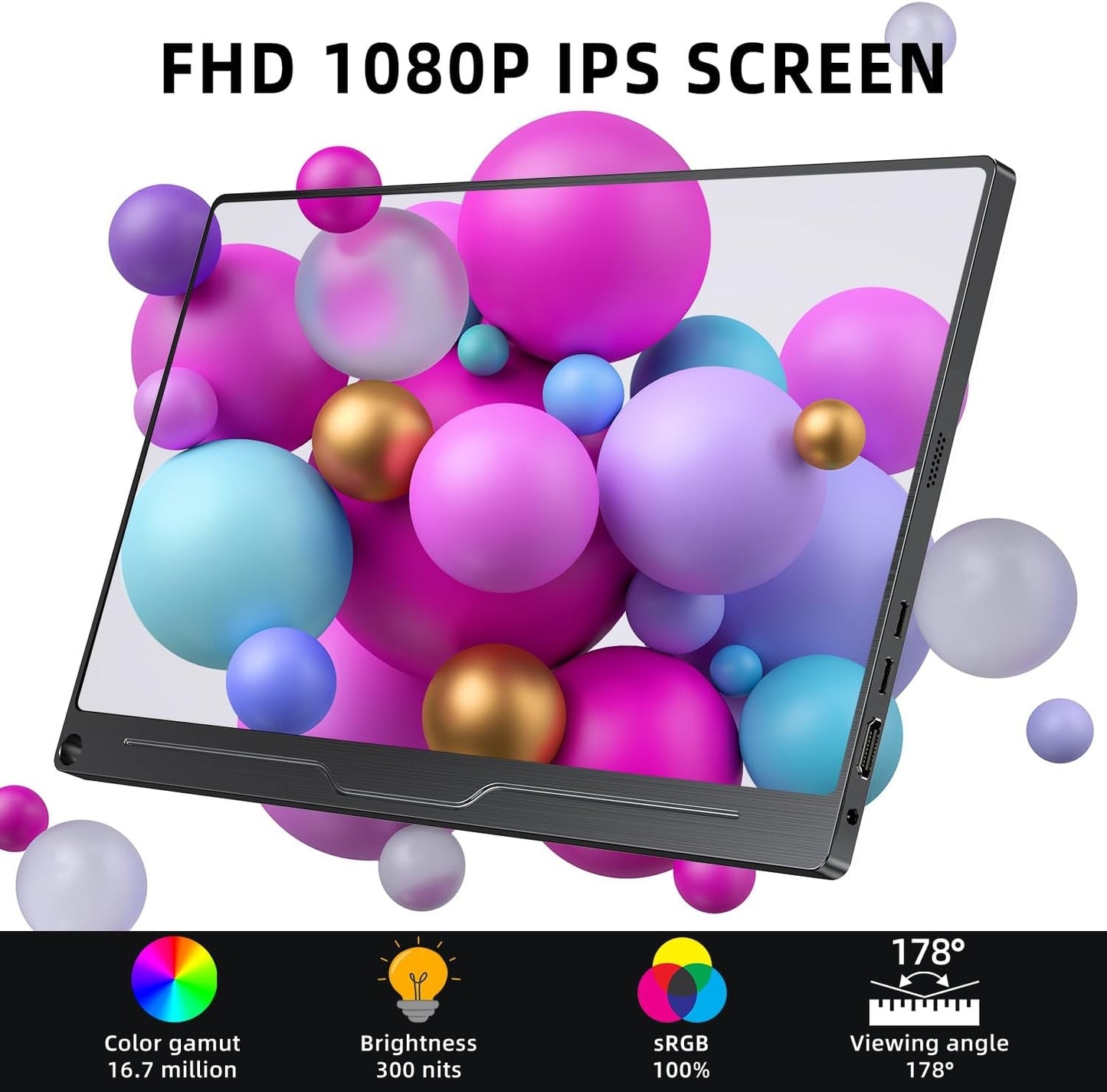 UPERFECT MDS-15608 Portable Monitor, 15.6" IPS HDR 1920X1080 FHD Eye Care Travel Screen USB C Gaming Monitor