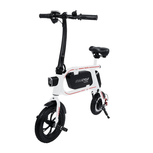 Swagtron SwagCycle SCE-1 Envy Steel Frame Folding Electric Bicycle e Bike w/ Automatic Headlight, Reach 10 mph; 264 lbs Max Load - White 36860-5
