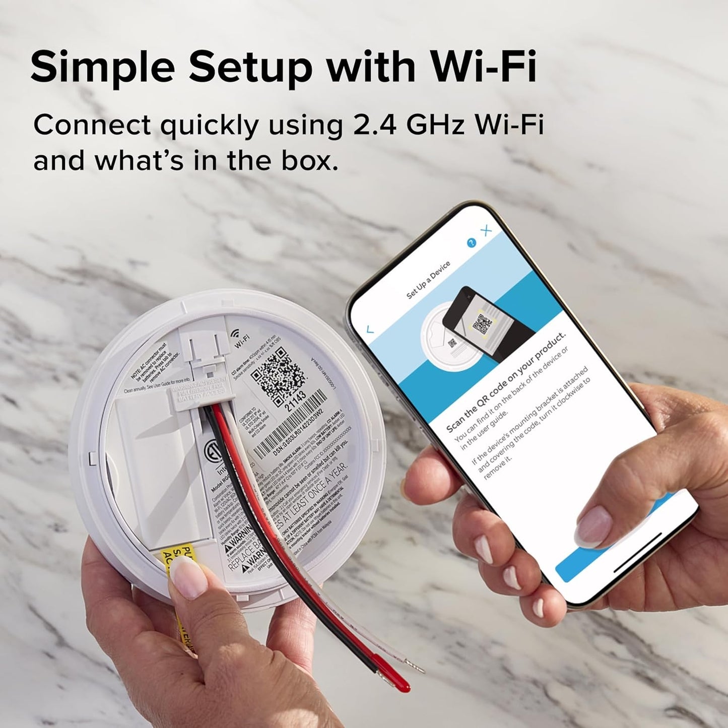 Kidde - Smart Smoke Detector, Ring App Enabled for Real-Time Notifications, Hardwired Alarm, AA Backup Battery - White