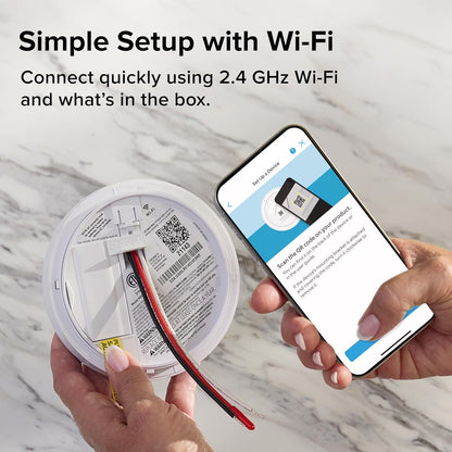 Kidde - Smart Smoke Detector, Ring App Enabled for Real-Time Notifications, Hardwired Alarm, AA Backup Battery - White