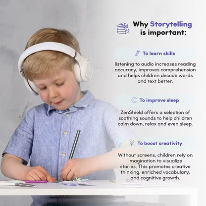 ONANOFF - StoryPhones Bluetooth Kids Folding On-Ear Storytelling Headphones with Mic, 20-Hour Play Time Bundle - Blue