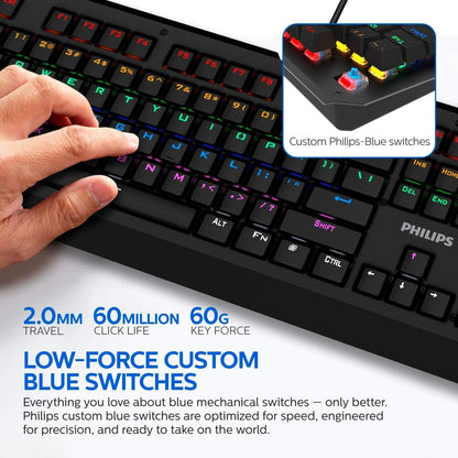 Philips USB Gaming Keyboard Mechanical Ambiglow Custom Backlit Keymaps SPK8413