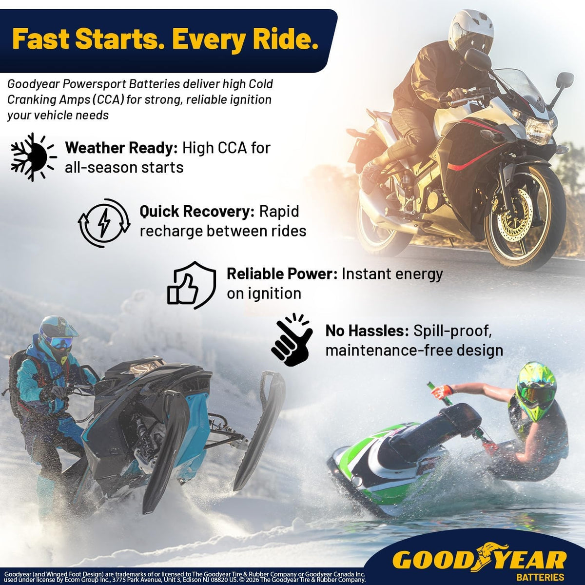 Goodyear GYTZ14S - 12 Volt 13 AH, 230 CCA, Rechargeable High-Performance, Maintenance Free, SLA - AGM Battery