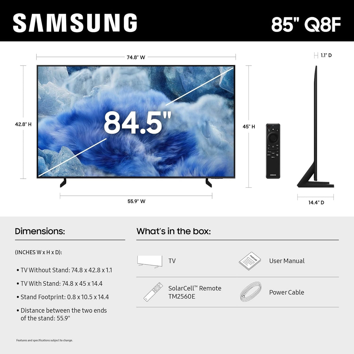 Samsung 85-Inch Class QLED Q8F 4K UHD Smart TV QN85Q8FAAFXZA