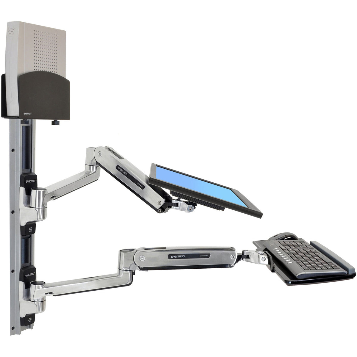 Ergotron LX Sit Stand Wall Mount System Small Black Cpu Holder Polished 45-359-026