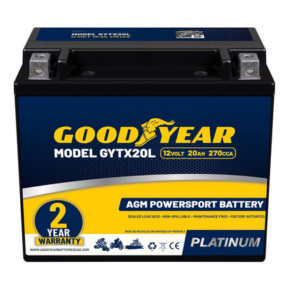 Goodyear GYTX20L 12V 20AH 270CCA Rechargeable High-Performance SLA AGM Battery