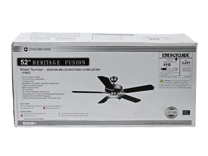 Concord Heritage Home 52" Satin Nickel LED Indoor Ceiling Fan Light Kit 5-Blade 52HEF5SN-MB-LED