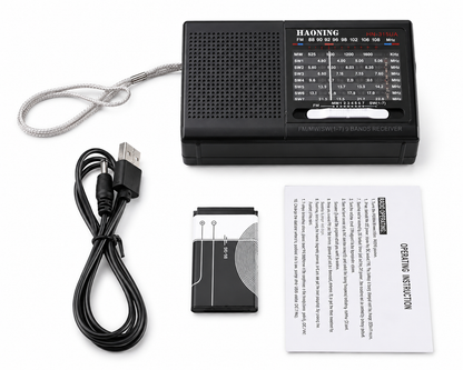 TECHNICAL PRO HN-315UA Portable 9-Band FM/AM/SW Radio with Rechargeable Li-ion Battery, USB, Micro TF Card & MP3 Player
