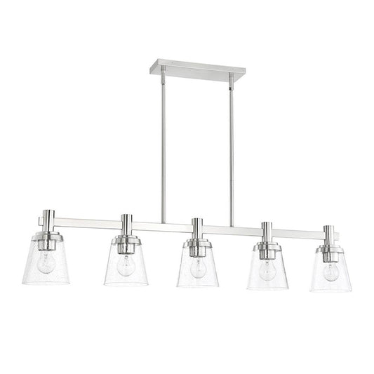 Sunset Lighting Riella 5-Light MB Island Clear Seeded Glass Bright Satin Nickel F24017-80