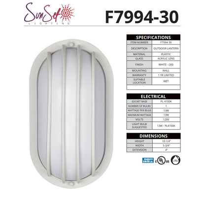 Sunset Lighting 1-Light 10-1/4" Lantern White Acrylic Lens w/ White Finish - F7994-30