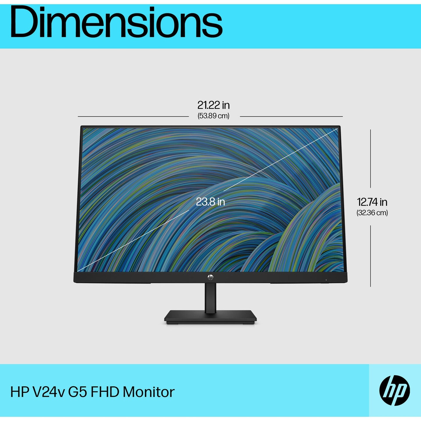 HP V24v G5 23.8" Monitor 16:9 FHD VA 75Hz 3000:1, HDMI 1.4, VGA - Black 65P62AA#ABA