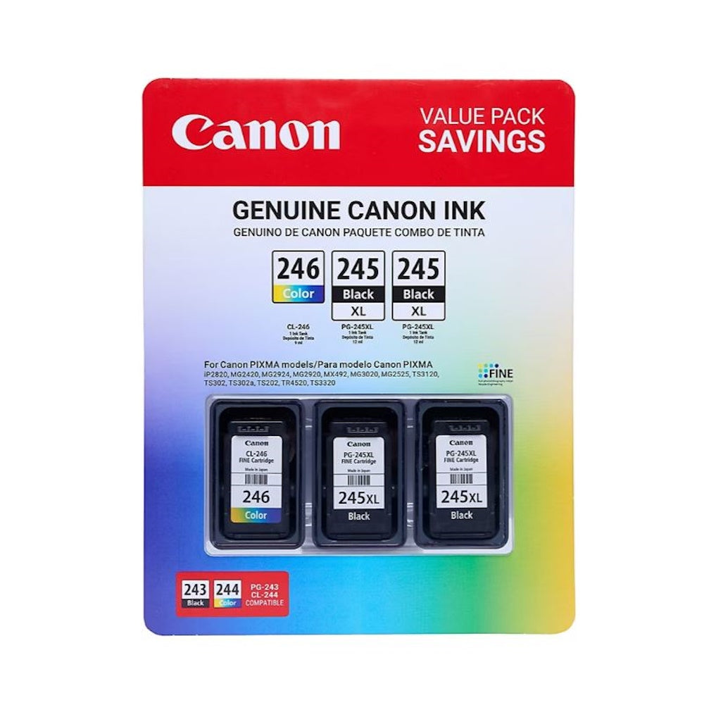 Canon 2x Black PG245XL and Color CL246 Ink Cartridges Combo Pack 8278B009