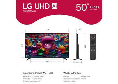 LG 50" UA7700 Class 4K UHD AI Smart TV 2025, Compatible with Alexa & Google Assistant - 50UA7700AUA