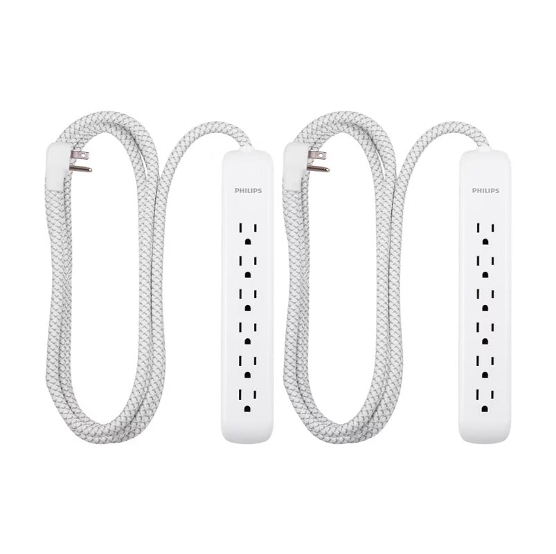 Philips 6-Outlet Surge Protector w/ 4' Braided Cord 720J 2 pk White - SPP3383W37